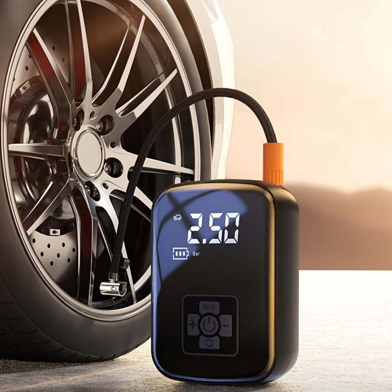 A Portable Car Air Compressor with a Wireless Handheld Pump And Light, Suitable for Inflating And Compressing Tires of And Motorcycles.