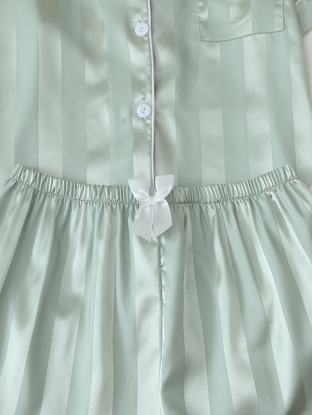 2 Sets Women's Striped Satin Casual Pajama Set, Short Sleeve Buttons Lapel Top & Shorts, Comfortable Relaxed Fit