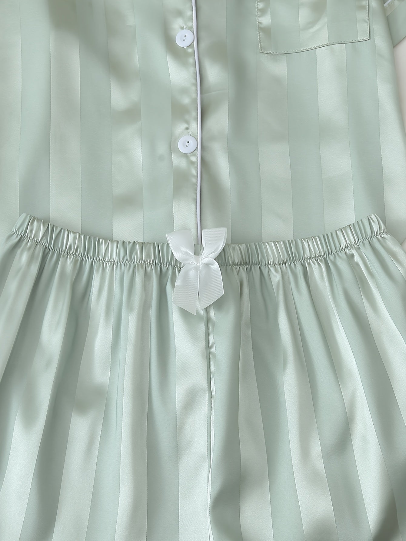 2 Sets Women's Striped Satin Casual Pajama Set, Short Sleeve Buttons Lapel Top & Shorts, Comfortable Relaxed Fit