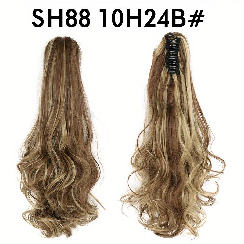 Long Wavy Ponytail Extensions - 22 Inch Claw Clip In Synthetic Hair Piece For Women - Add Volume And Style To Your Hair Halloween Christmas