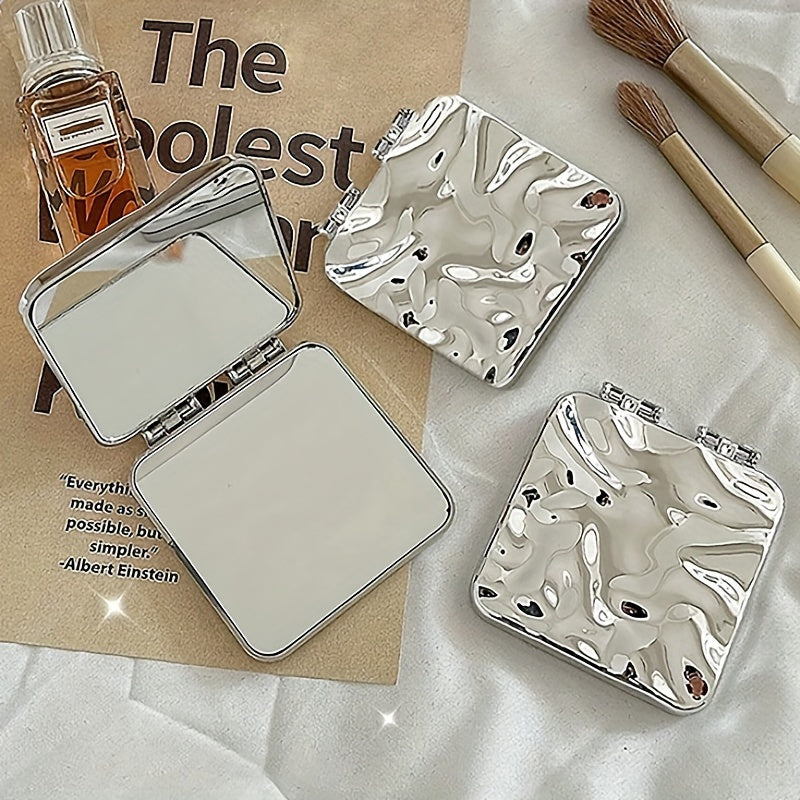 Wavy Pattern Silvery Portable Handheld Makeup Mirror, Vanity Mirror, Beauty Accessory, Nautical Theme, Stylish Design, Compact Mirror, Decorative Mirror, Gift For Her, Makeup Lovers