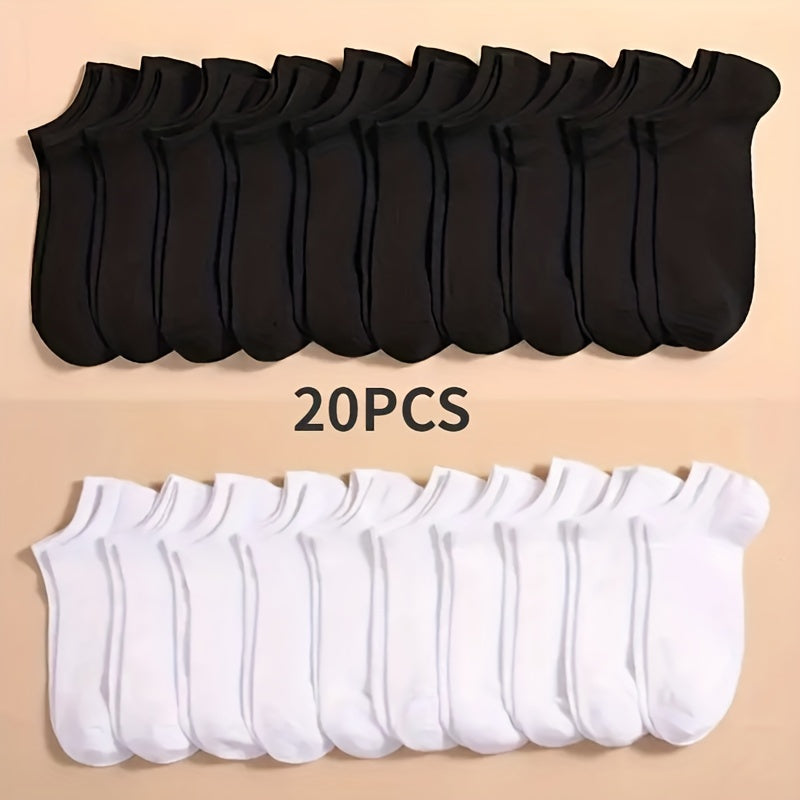 10/20/40 Pairs Solid Unisex Socks, Soft & Lightweight Unisex Low Cut Ankle Socks, Women's Stockings & Hosiery