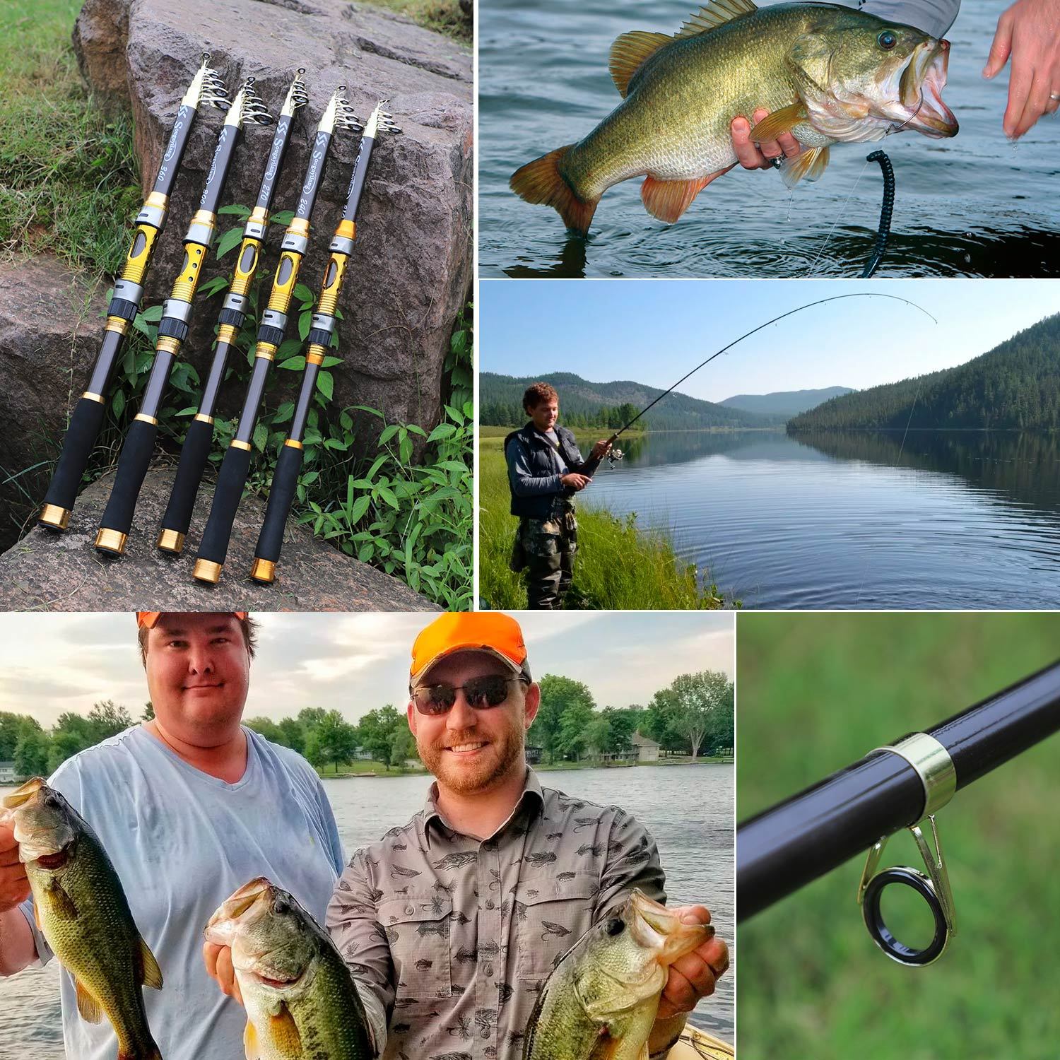 [Quality Construction] Sougayilang Ultralight Carbon Fiber Spinning Fishing Rod - Portable, Medium Action, 204.83-299.92cm Extendable Length, Black & Golden with Comfort Grip Handle - Ideal for All Anglers