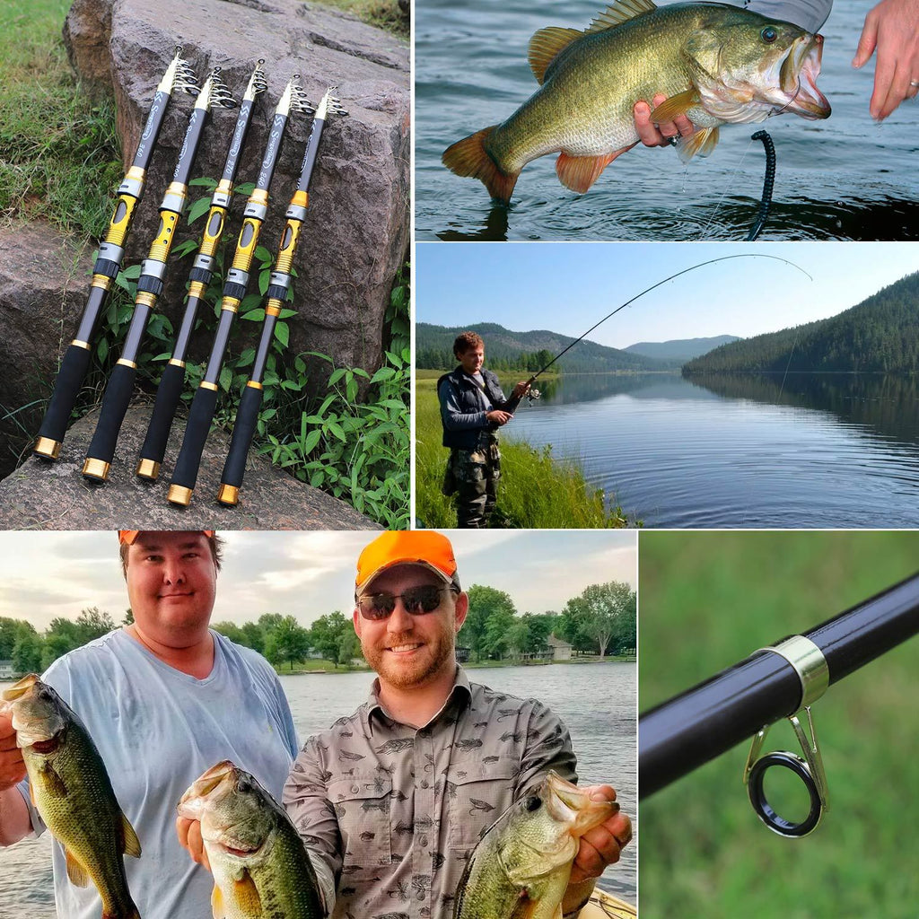 [Quality Construction] Sougayilang Ultralight Carbon Fiber Spinning Fishing Rod - Portable, Medium Action, 204.83-299.92cm Extendable Length, Black & Golden with Comfort Grip Handle - Ideal for All Anglers