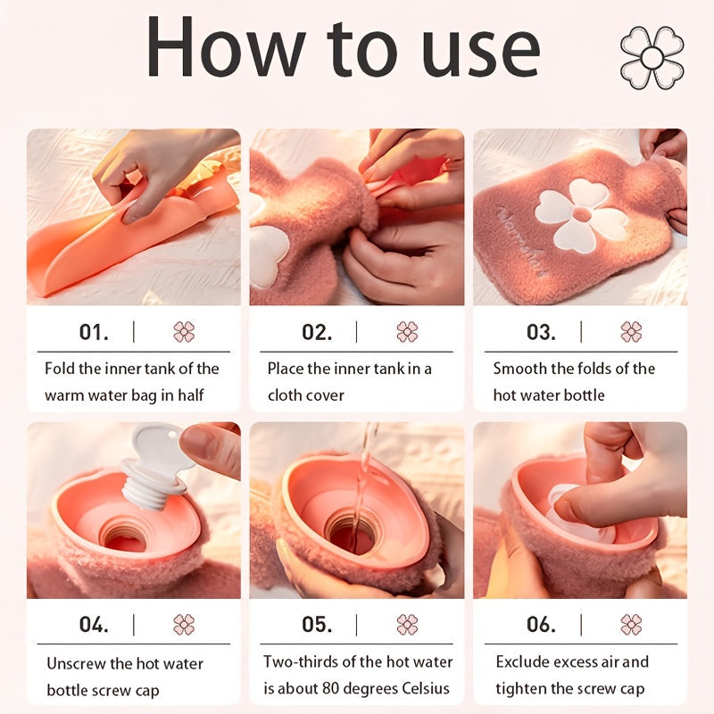 Warmshare 1.0 Liter Hot Water Bottle with Soft Green Cover - PVC, High Quality, Portable Hand and Feet Warmer for Bed Comfort, Bed Warmer | Plush Cover | Snuggleable Texture