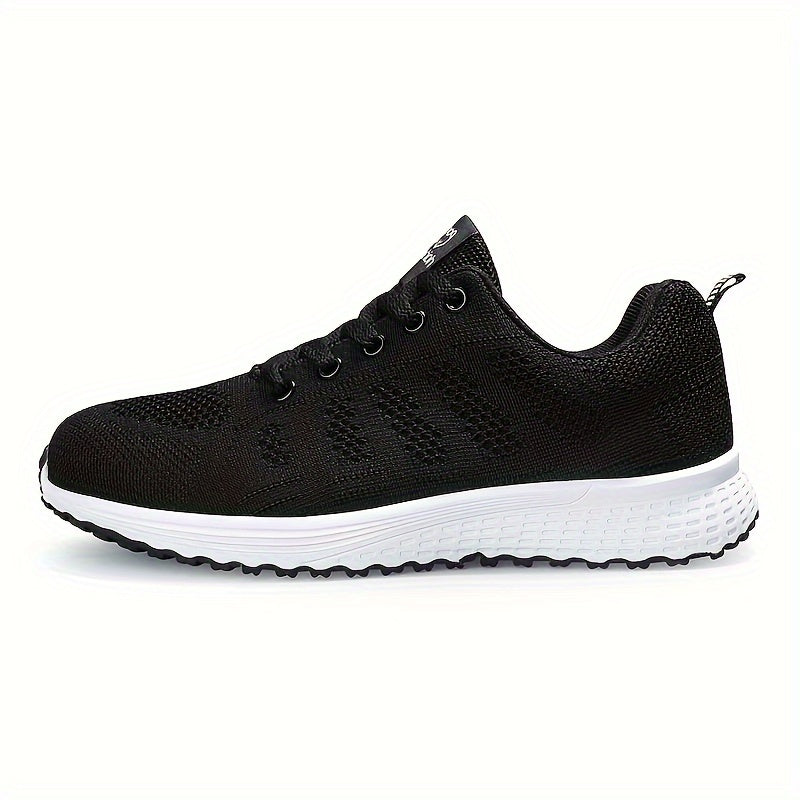 Women's Lightweight Mesh Athletic Sneakers - Breathable, Lace-Up Running Shoes with EVA Sole, Fashionable Black Casual Walking Footwear