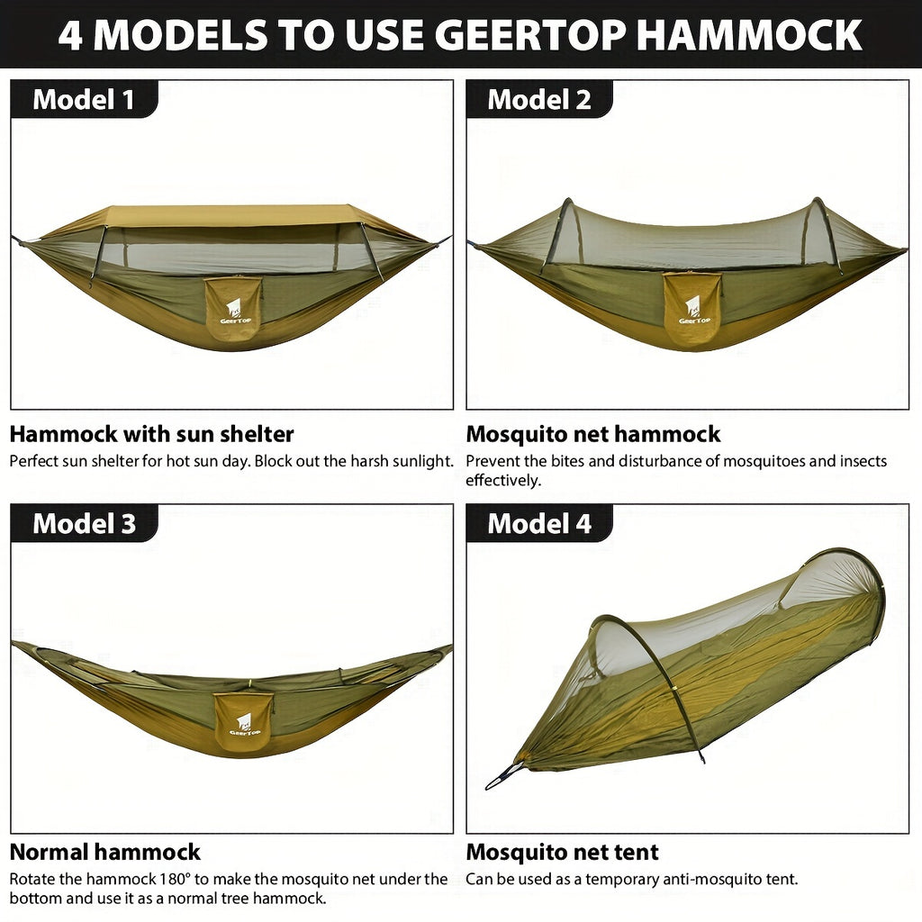 GEERTOP 3in 1 Outdoor Hammock with Mosquito Net Sun Shelter Rainfly, Double Sleep Rest Camping Hammock for Backpacking Travel Garden Park