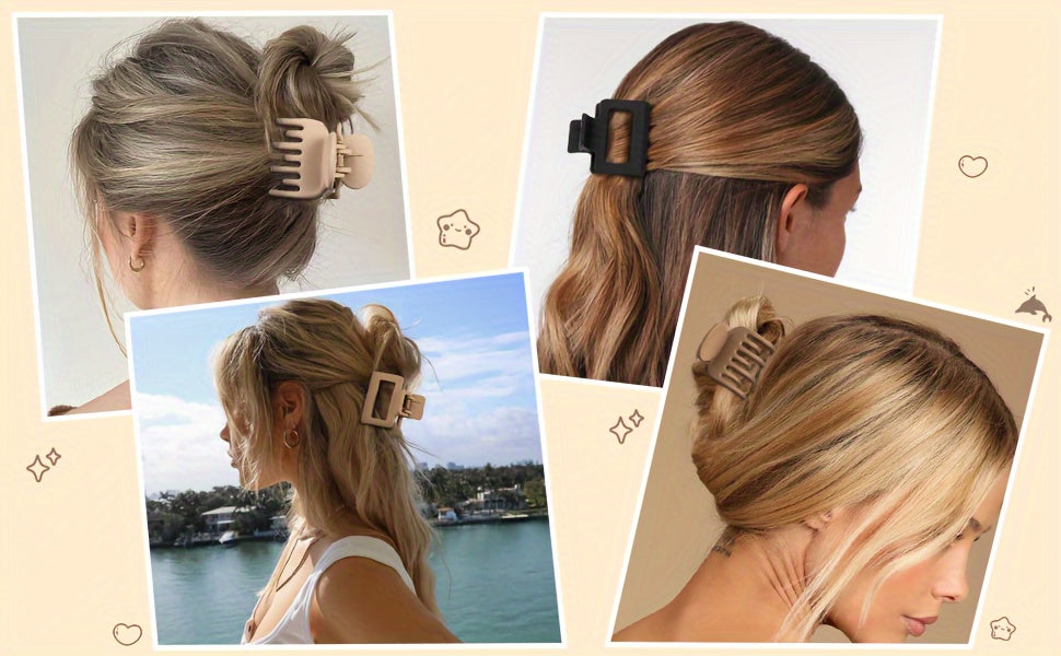 4pcs/8pcs Medium Claw Hair Clips for Women, Matte 1.6 Inch Rectangle Double Row Teeth Hair Claw Clips for Thin/Medium Fine Hair, Non Slip Jaw Clips, Formal Hairstyles, Wedding Hair Clips, Matte Finish, Smooth Grip, Durable Cl