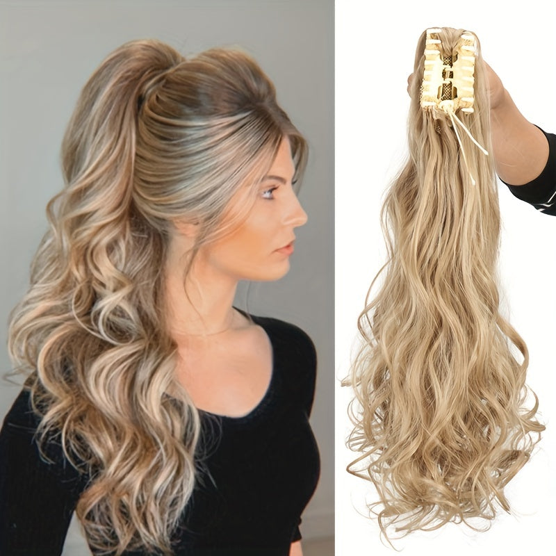 Long Wavy Ponytail Extensions - 22 Inch Claw Clip In Synthetic Hair Piece For Women - Add Volume And Style To Your Hair Halloween Christmas