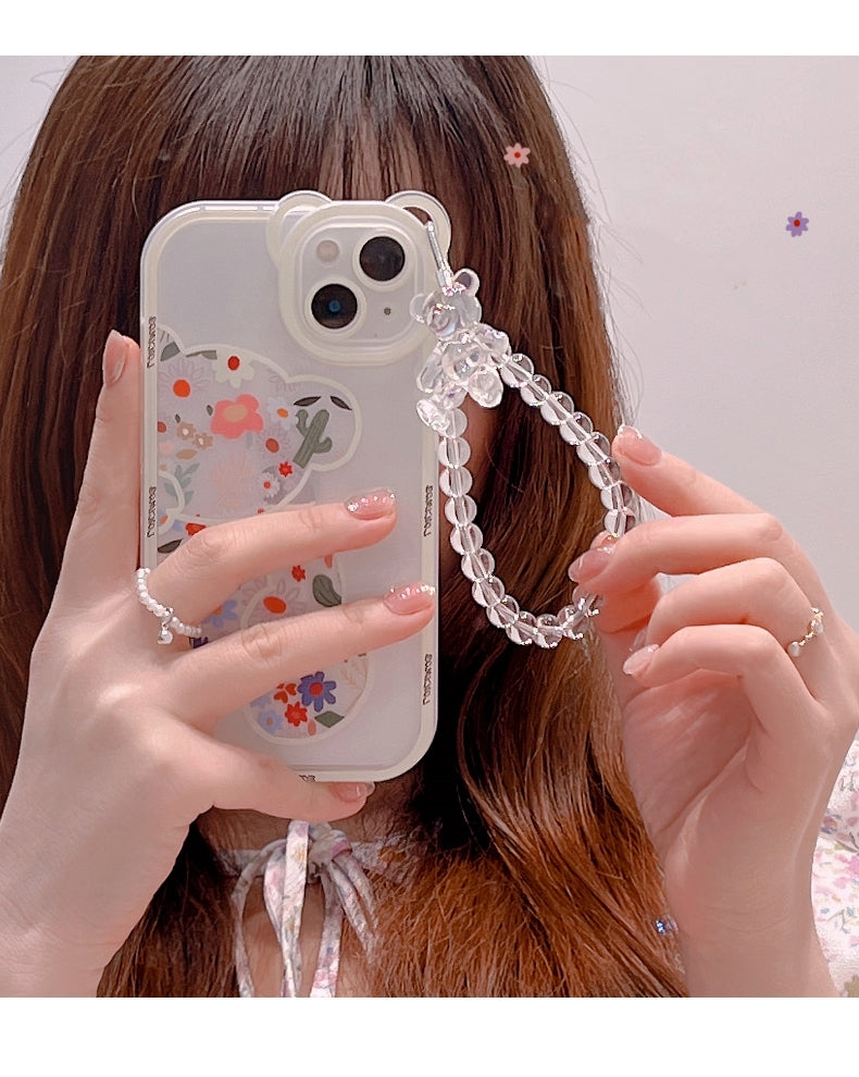 Transparent Phone Case with 3D Bear Ear Flower Design, Compatible with Iphone Models 13, 11, 14 Pro Max, 12, XR, X, XS, And 7, Offering Soft