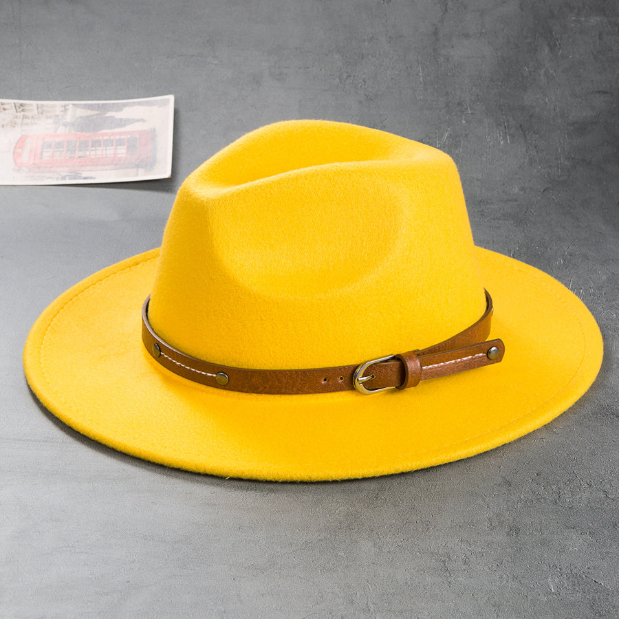 Men's Retro Felt Top Hat, Leather Buckle Accessory, Jazz Hats