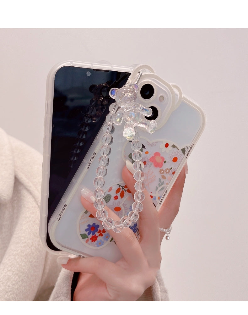 Transparent Phone Case with 3D Bear Ear Flower Design, Compatible with Iphone Models 13, 11, 14 Pro Max, 12, XR, X, XS, And 7, Offering Soft