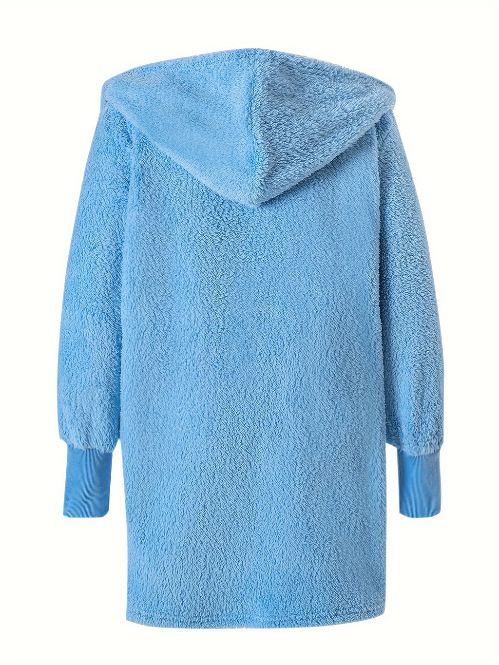 Warm Fuzzy Pajama Set, Long Sleeve Hooded Robe & Tank Top & Drawstring Shorts, Women's Sleepwear & Loungewear