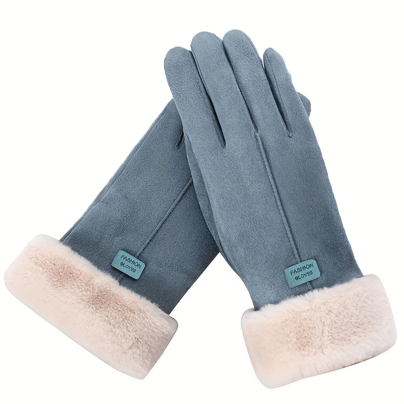 [Women's Winter Gloves] Cozy Touchscreen-Compatible Winter Gloves for Women - Plush, Thickened Five-Finger Design for Warmth and Comfort During Outdoor Activities, Students, Riding