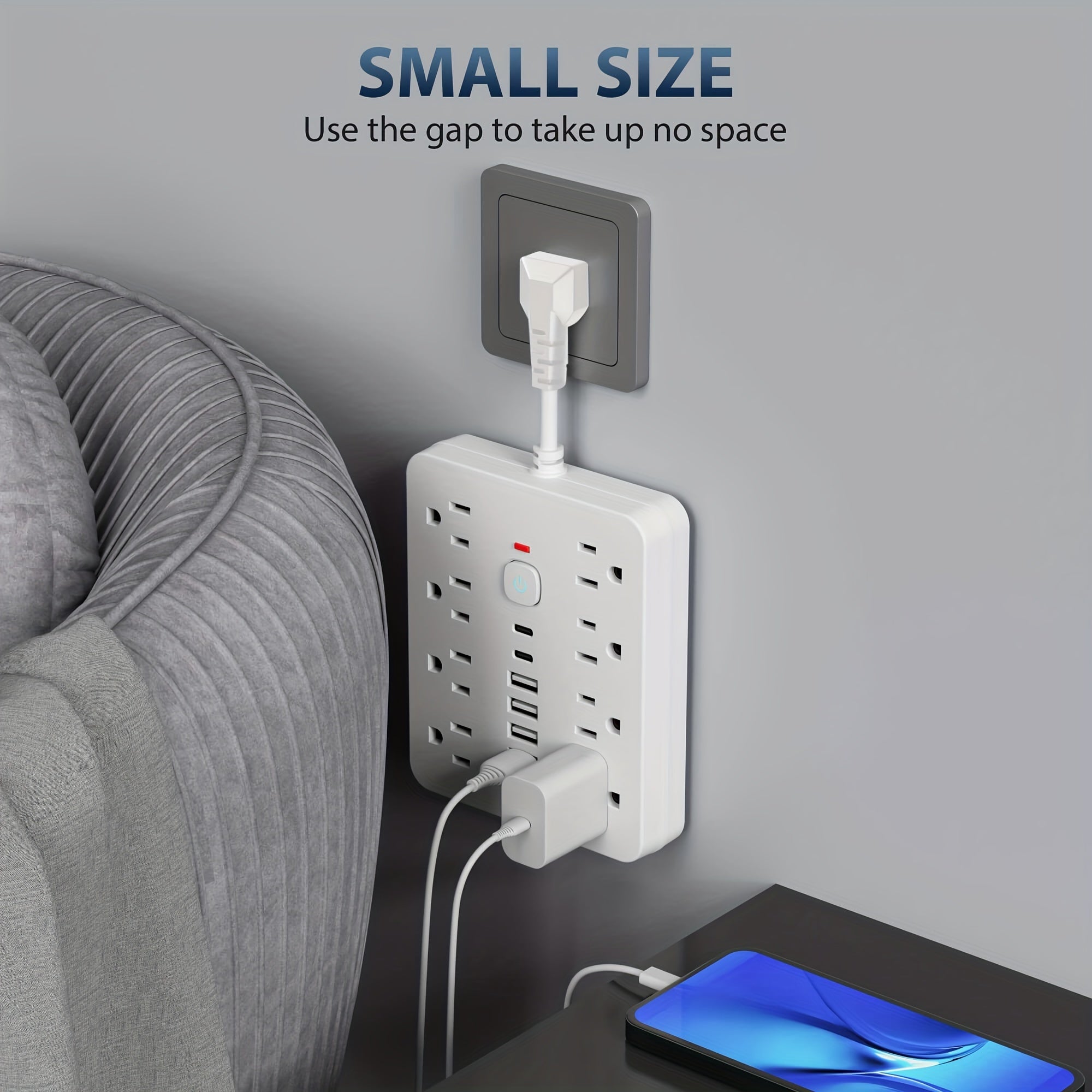 14-in-1 Power Strip with Surge Protection and One-Touch Control Switch - 4 Spacious AC Outlets with 6 USB Ports (including 2 Type-C) - Wall-Mountable Extension Cord for Office, Study, Home, and School Use - US Plug, 110V-130V