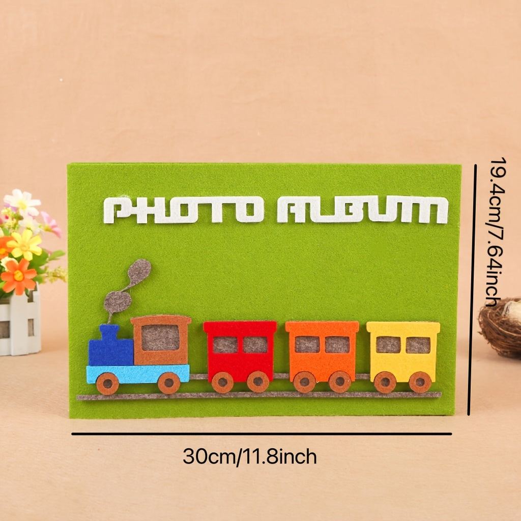 Cartoon Train Themed Felt Photo Album, Creative Self-Adhesive DIY Picture Book, Fabric Material With Gift Box Packaging