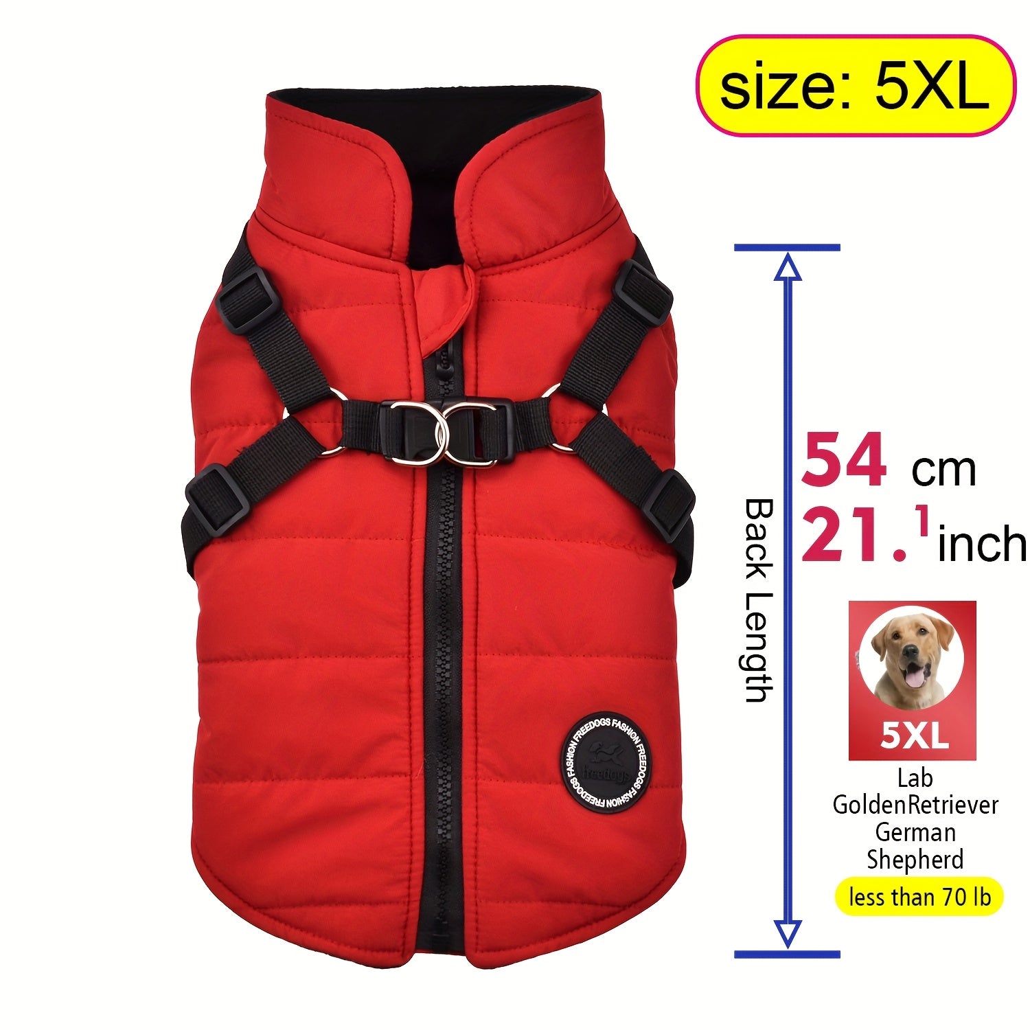 Warm Padded Dog Vest with Harness for Small and Medium Dogs - Red Coat for Extra Comfort and Security Christmas Gift
