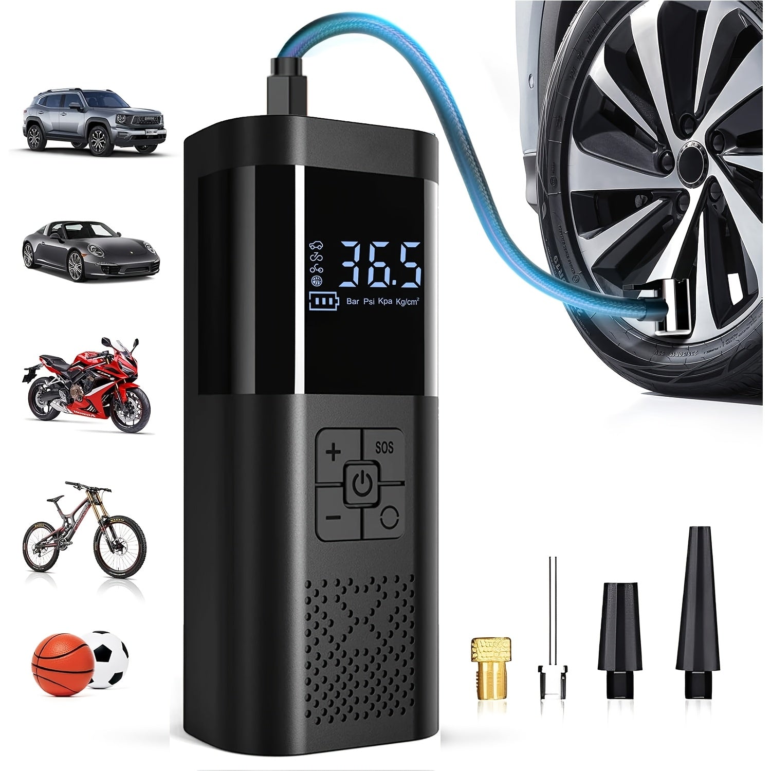 Portable Air Compressor Tire Inflator, 150PSI Car Tire Pump with Pressure Gauge, LED Light And 3X Faster Single-Button Smart Wireless Tire Pump for Cars, Motorcycles