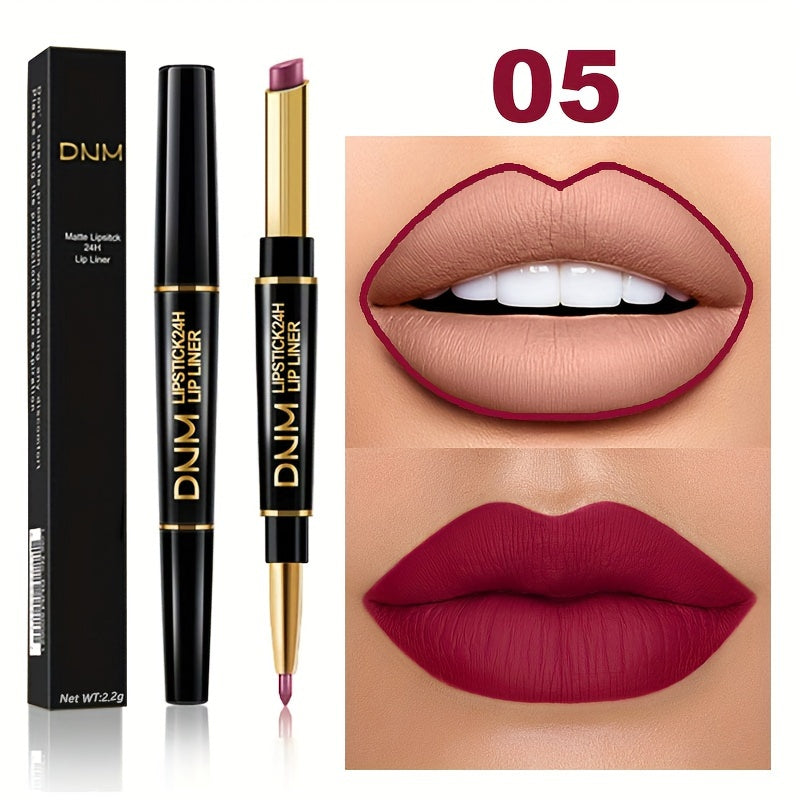 Double-Ended Gel Lipstick & Liner - Long-Lasting, High-Pigmented, Waterproof, Natural Makeup Effect for All Skin Types - Perfect Valentines Day Gift