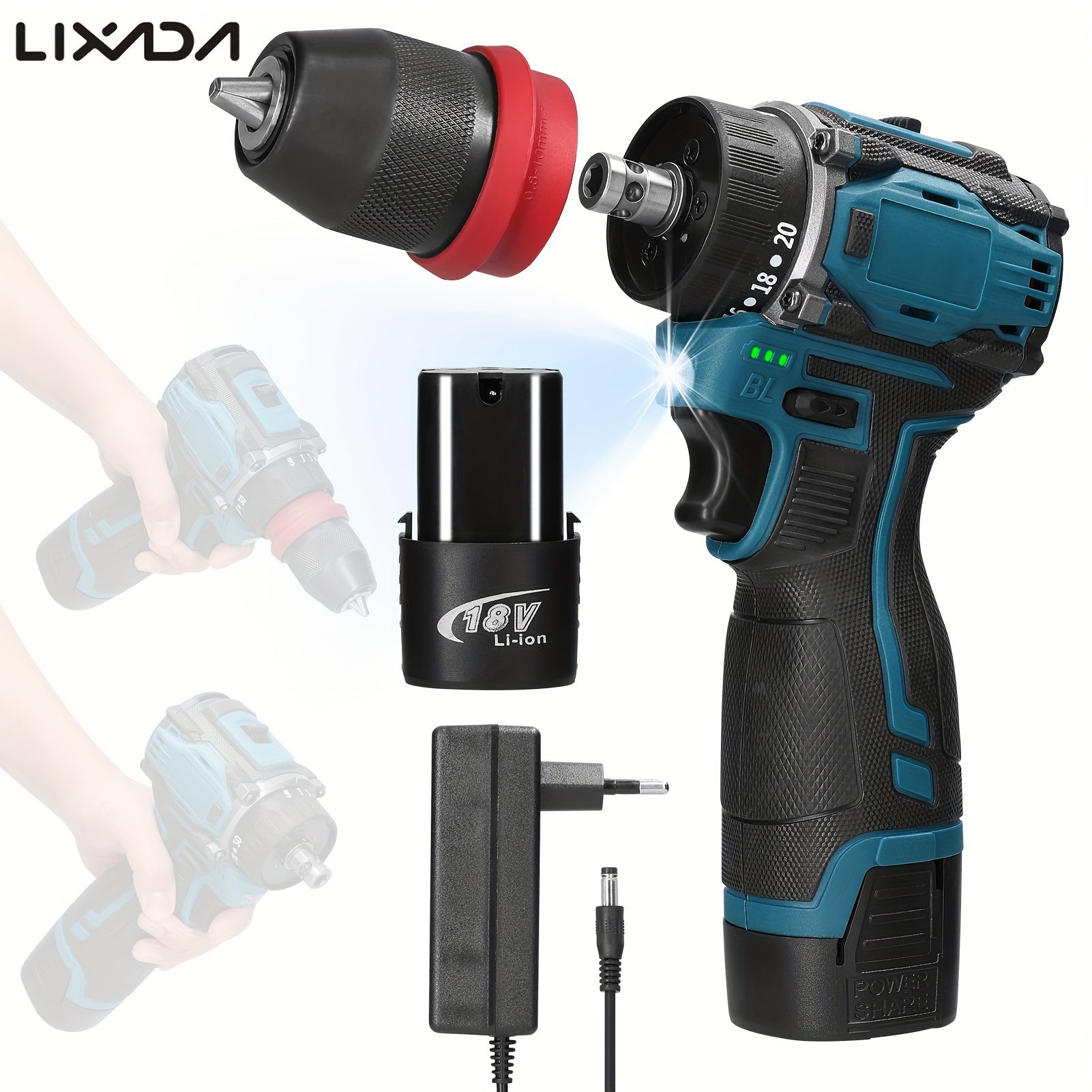 LIXADA 18V 2in1 Lithium Drill Electric Screwdriver Multi-function Power Tool 45Nm Torque Brushless Motor Practical Screw Driver For Home Appliances Furniture Installation Automotive Electronics