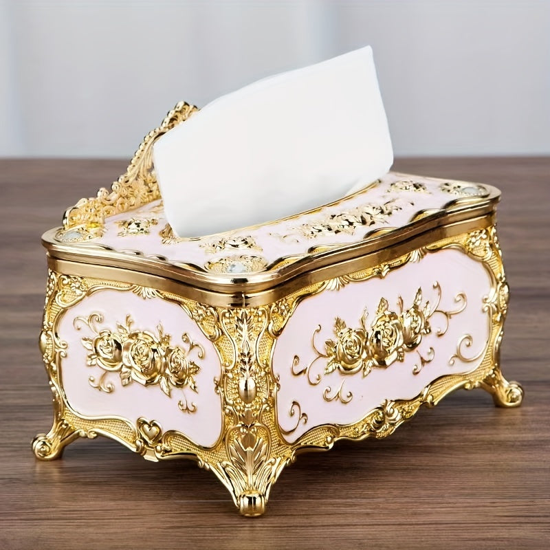 1pc Rose Crown Embossed Tissue Box - Luxurious Elegant Design Tissue Holders, Paper Holder, Napkin Holder - For Home, Living Room, KTV, Hotel, Bar, Club, Toilet, Bath - Perfect Gift for Housewarming & Wedding