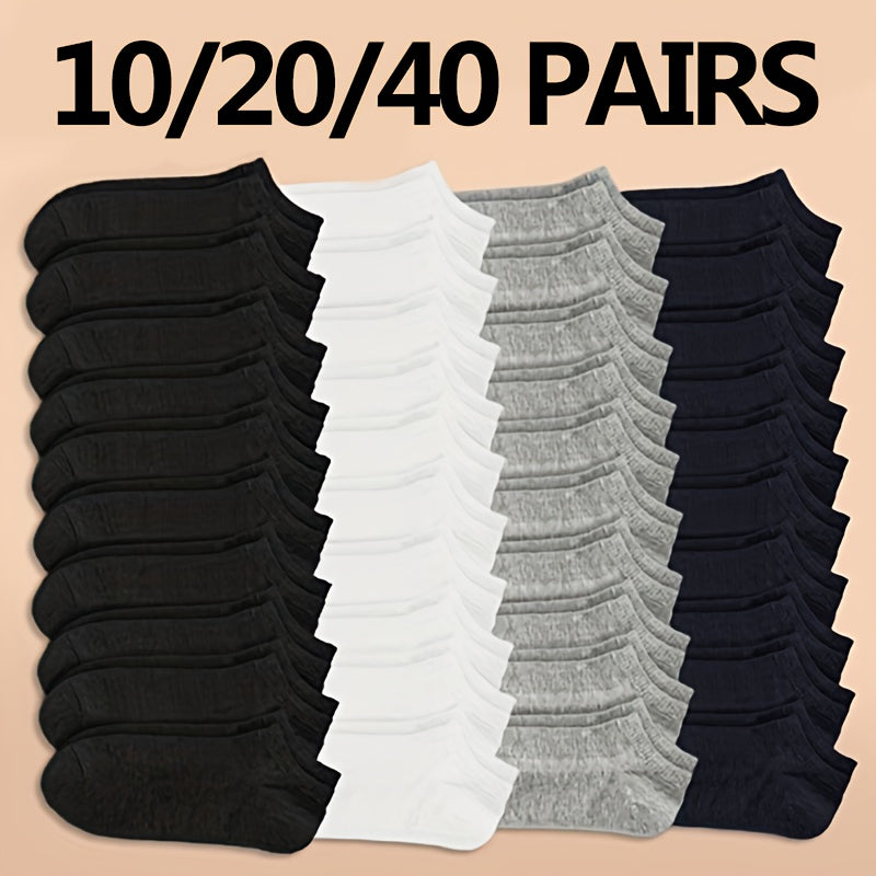 10/20/40 Pairs Solid Unisex Socks, Soft & Lightweight Unisex Low Cut Ankle Socks, Women's Stockings & Hosiery