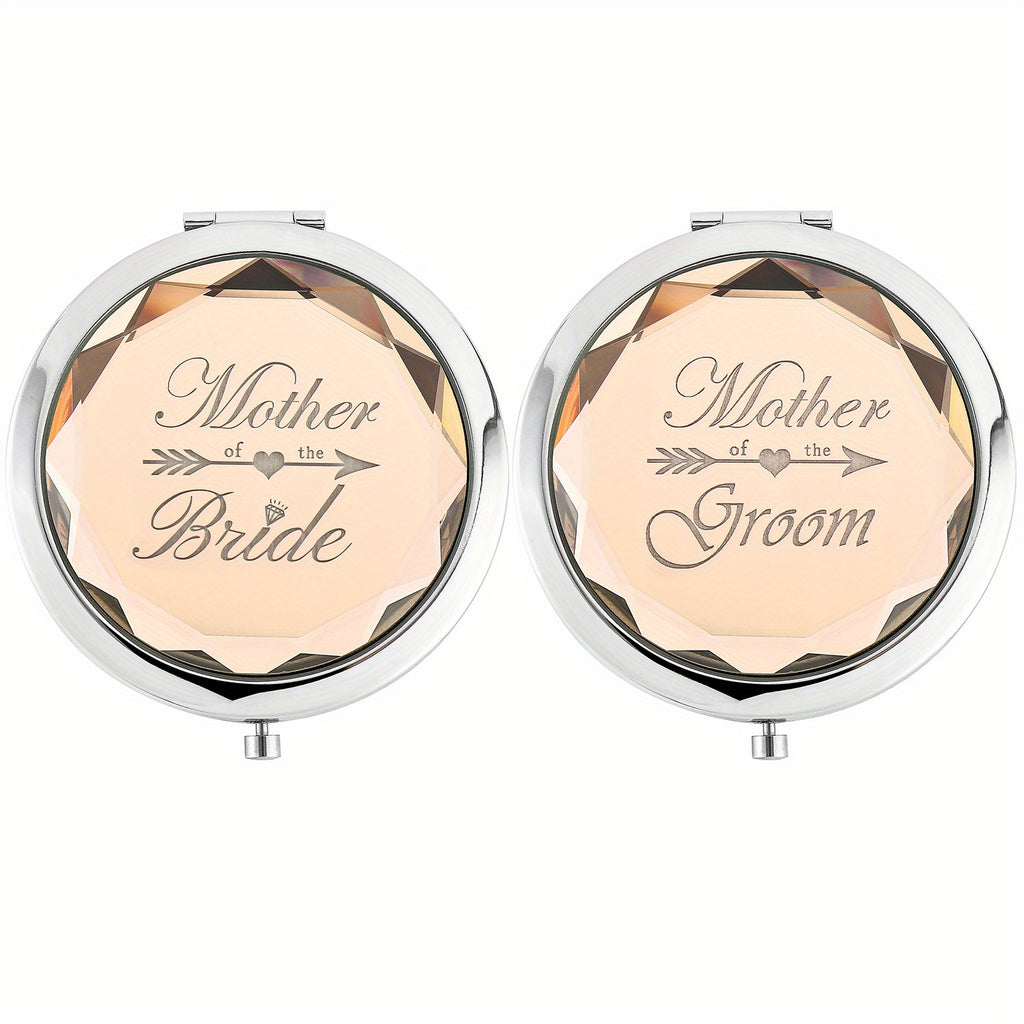 2pcs Portable Foldable Makeup Mirror With Stainless Steel Frame For Mother Of The Bride And Mother Of The Groom, Wedding Party Gift - Mother's Day Makeup Mirror