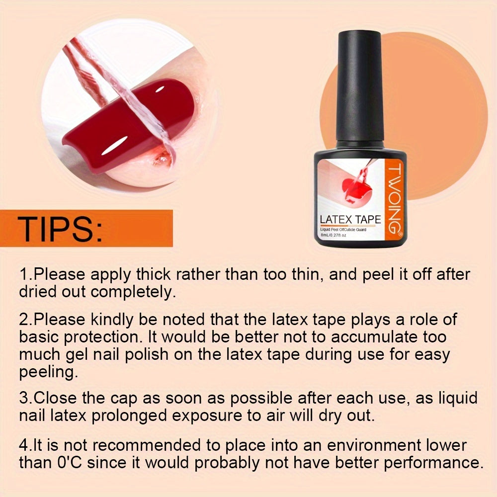 8ml Liquid Latex For Nails, Fast Drying Liquid Latex Nail Polish Barrier Peel Off Latex Tape, Nail Polish Skin Protector Cuticle Guard For Fingers Nail Painting For Various Nail Art, Without acetone