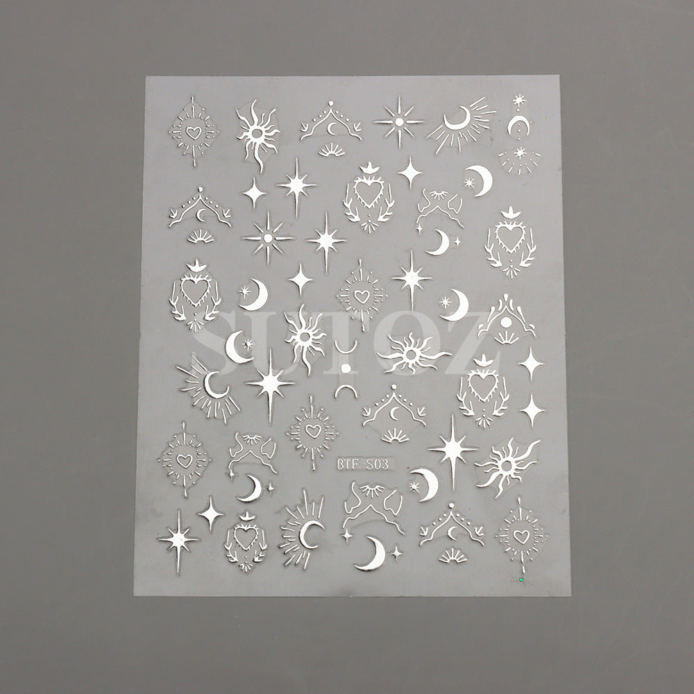Golden Sun, Moon, and Star Nail Art Stickers - Self-Adhesive 3D Decals for French Nail Design and DIY Decoration