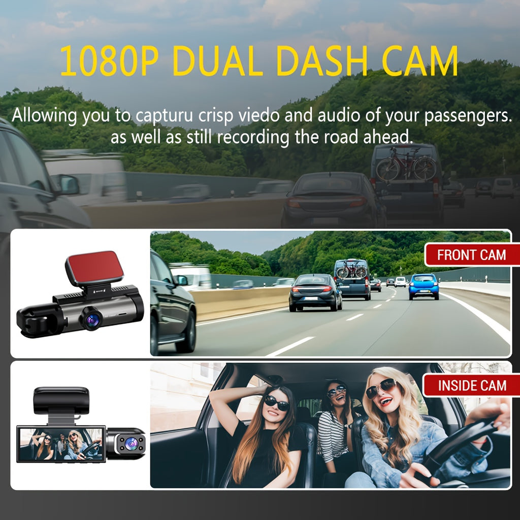 1080P Dual Camera Dash Cam For Cars With IR Night Vision, Loop Recording, And Wide Angle Lens, 8.03cm IPS Screen