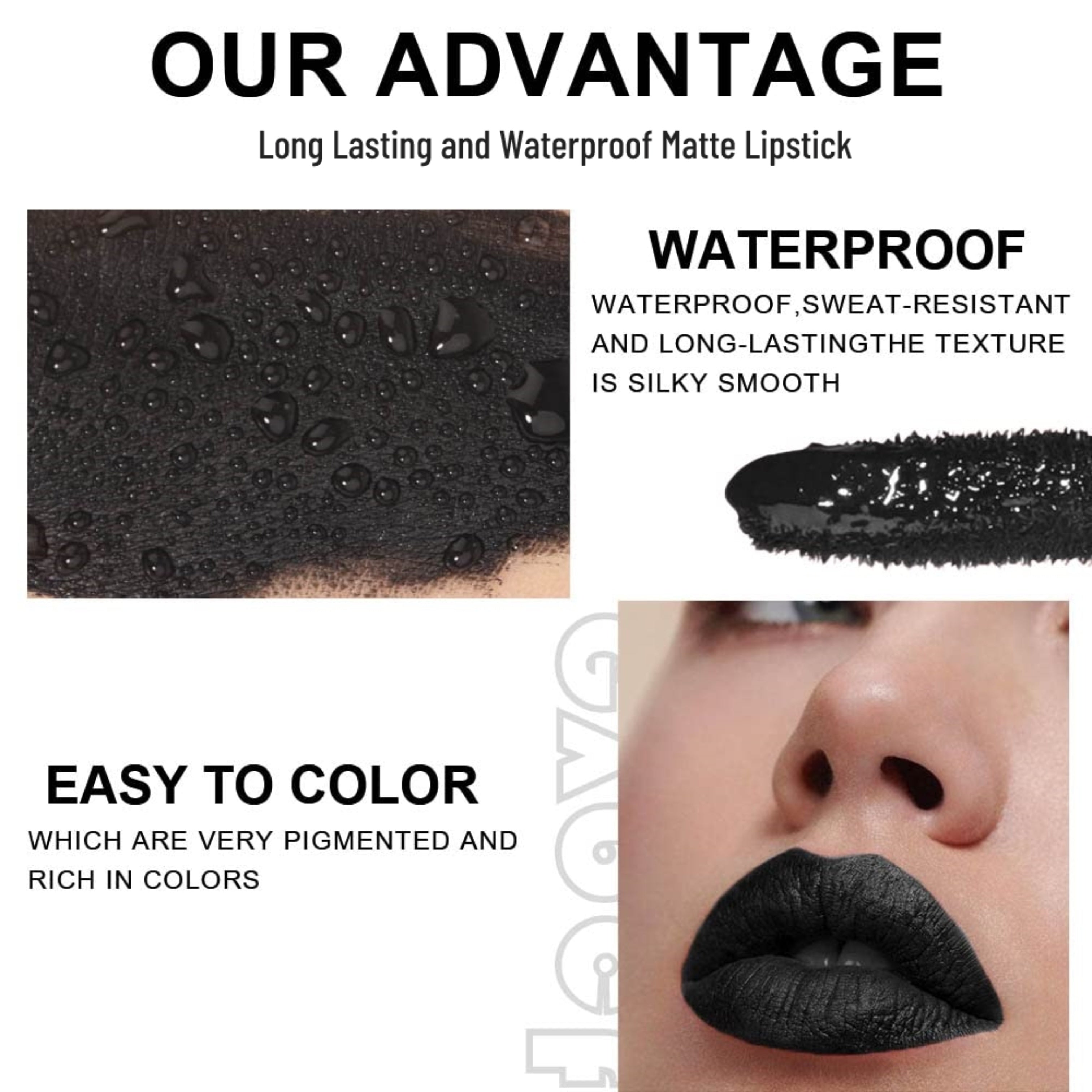 Matte Velvet Lipsticks,Black Color Long Lasting Moisturizing Smudge Proof Labiales Mate 24 Horas Originales Natural Matte Lipstick For Women Halloween Lip Tint Stain Makeup Set Vegan