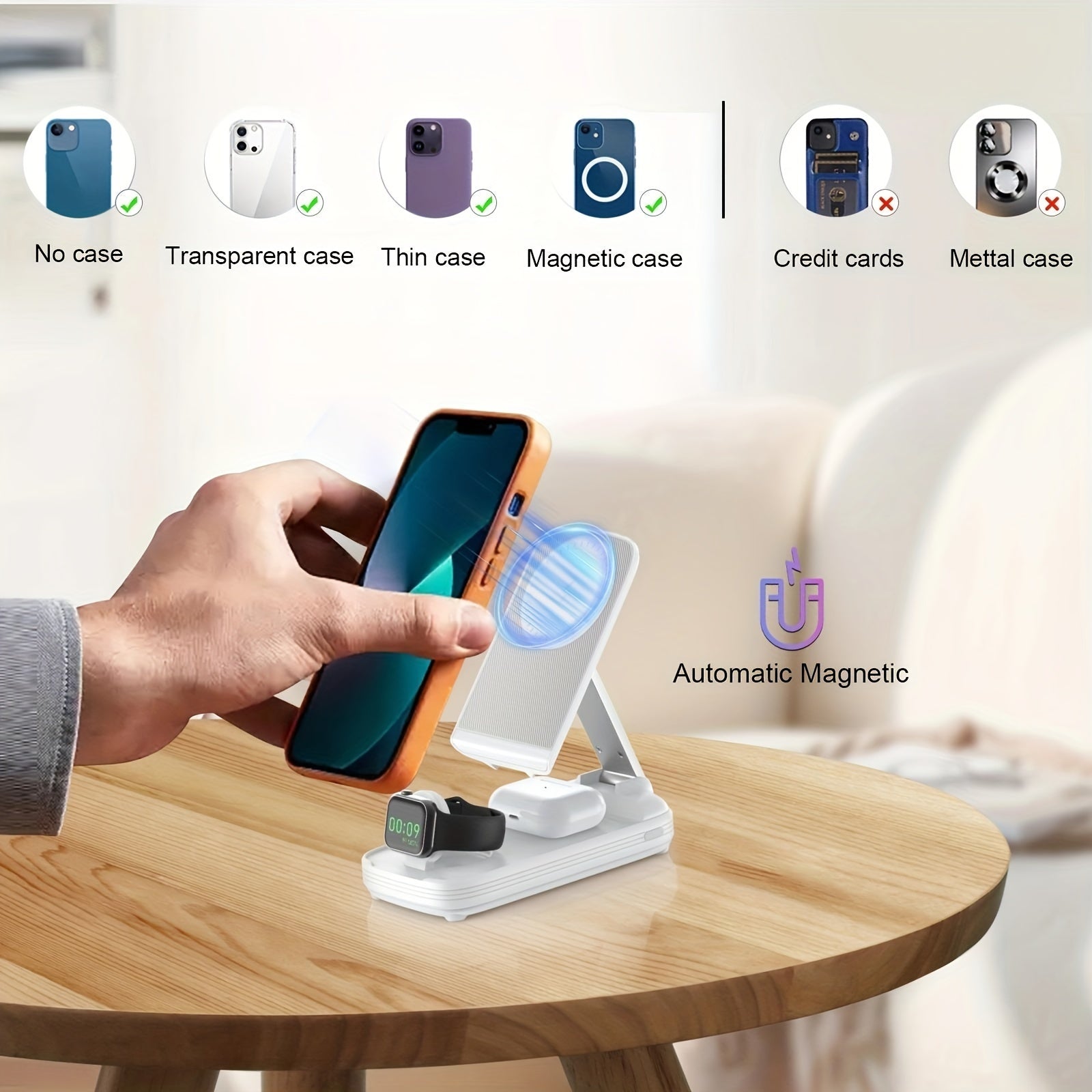 BezosMax 3 in 1 Wireless Charging Station 10000 mAh Power Bank Foldable Phone holder Magnetic Wireless Charger Adjustable angle lightweight Portable Fast charging Digital Power Display for iPhone/ iWatch/Airpods