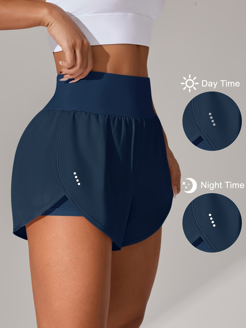 [Yoga Activewear] Women's Light Blue Yoga Shorts - Casual & Loose-Fit, High-Waisted with Ruffle Detail, Stretchy Polyester-Elastane Blend, Machine Washable, Perfect for Spring/Summer/Fall