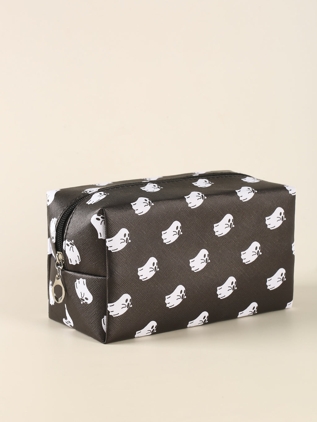 Halloween Little Ghost Print Makeup Pouch Zipper Roomy Square Cosmetic Bag Travel Accessories Organizer Halloween Gift For Friends Men Women