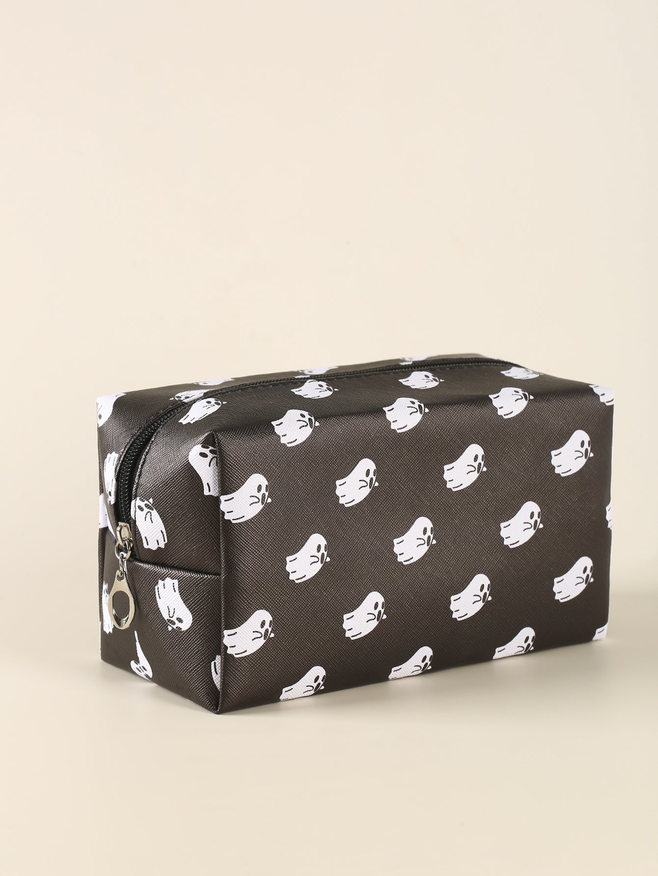 Halloween Little Ghost Print Makeup Pouch Zipper Roomy Square Cosmetic Bag Travel Accessories Organizer Halloween Gift For Friends Men Women