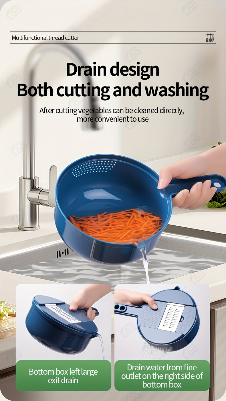 LDQ 12-in-1 Manual Vegetable Chopper & Food Processor - Heavy-Duty BPA-Free Multi-Functional Slicer/Shredder/Grater with Lock, Lever & Container for Carrots, Potatoes, Onions, Cucumbers, Radishes - Compact Kitchen