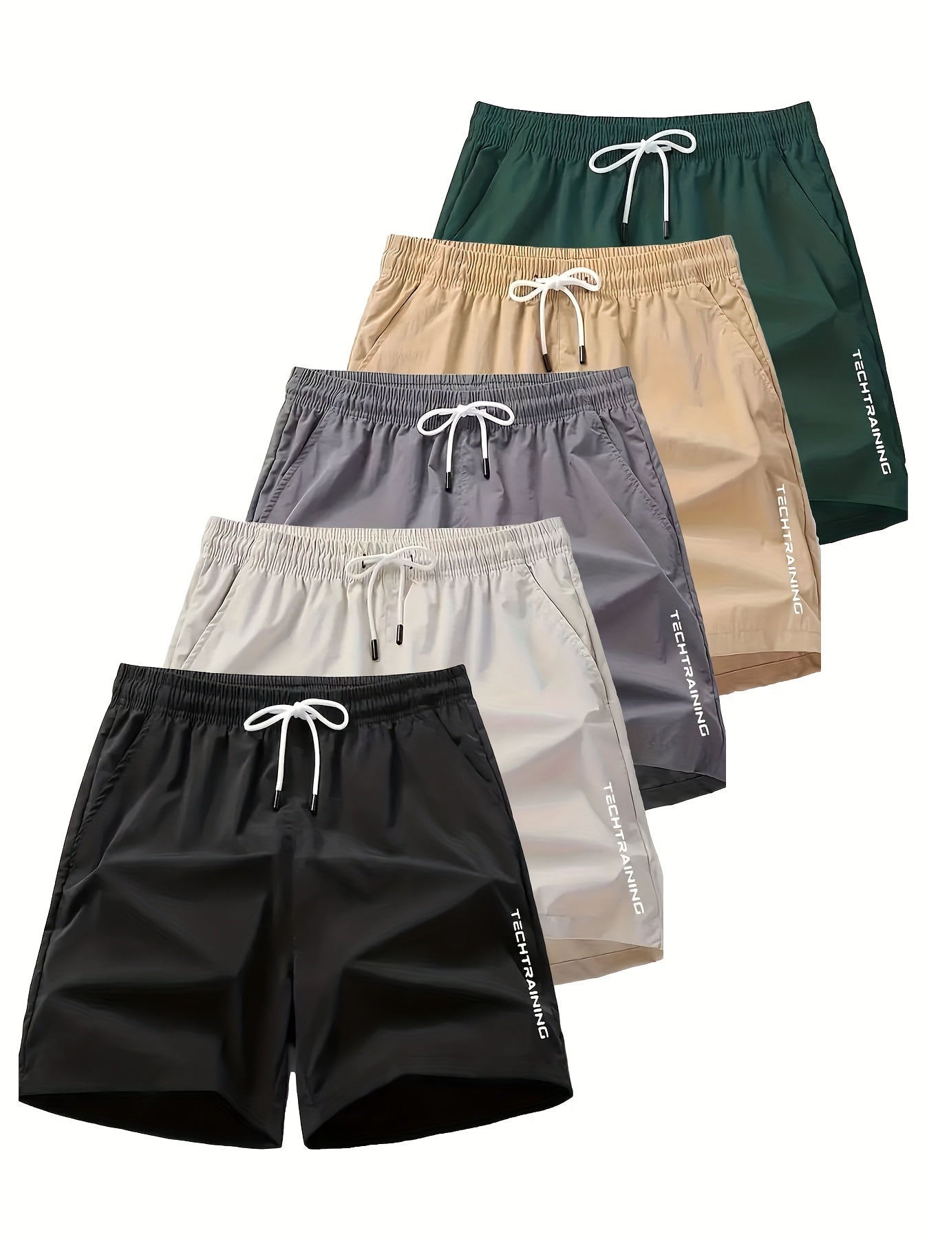 Polyester Non-Stretch Sports Style 5pcs 120g Alphabet Printed Shorts for Men, Loose Fit, Casual Wear, No Pocket, Not Waterproof, Basket Ball Sport