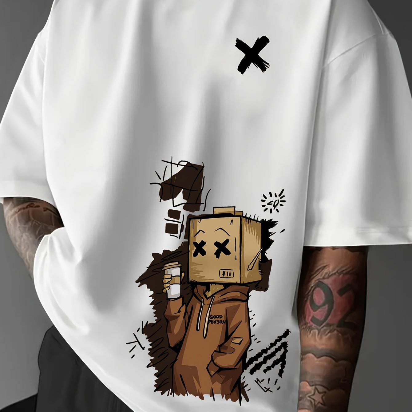 Men'S Summer Casual T-Shirt with Playful Robot & Cupcake Graphic - Red, Short Sleeve, Round Neck, Loose Fit, Geometric Pattern, Perfect for Streetwear or Casual Attire, Casual Summer Wear | Playful Graphic Tee | Comfortable F