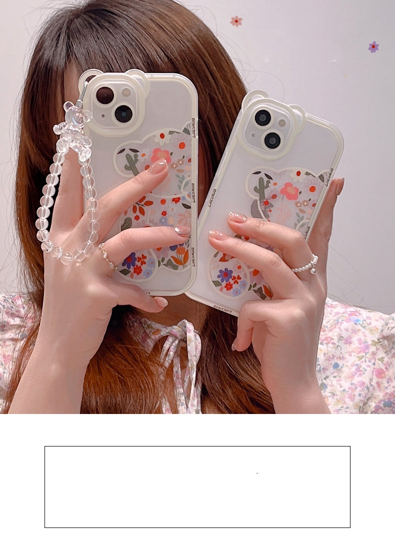 Transparent Phone Case with 3D Bear Ear Flower Design, Compatible with Iphone Models 13, 11, 14 Pro Max, 12, XR, X, XS, And 7, Offering Soft