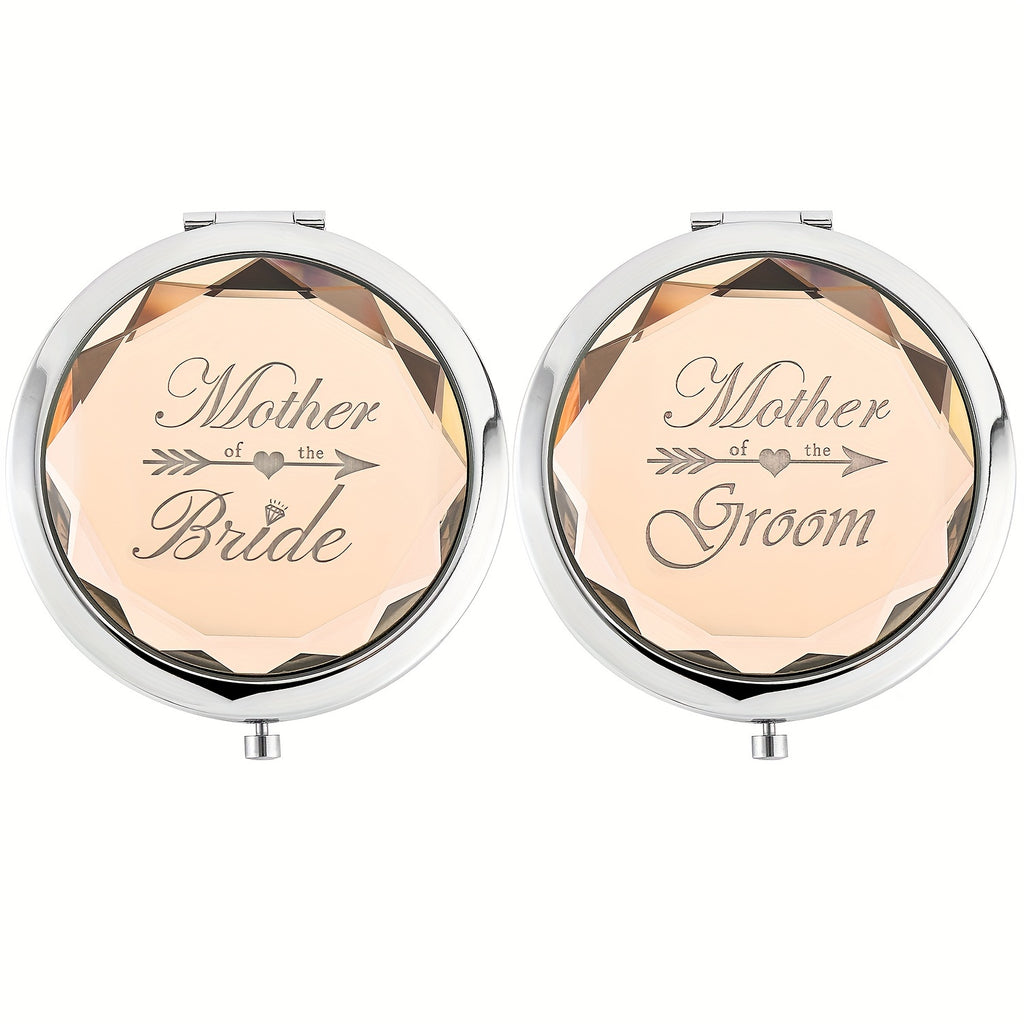 2pcs Portable Foldable Makeup Mirror With Stainless Steel Frame For Mother Of The Bride And Mother Of The Groom, Wedding Party Gift - Mother's Day Makeup Mirror