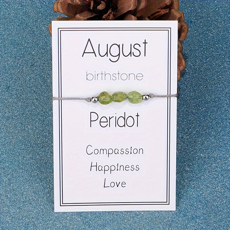 12 Months Birthstone Braided Hand Rope With Blessing Card For Women Gift