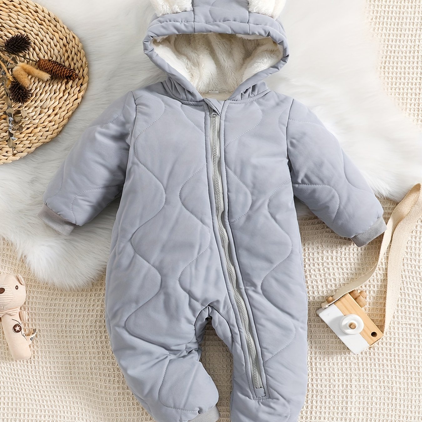 Baby Thickened Romper Autumn and Winter Outdoor Suit Newborn Set with Fleece Lining Zipper for 0-1 Year Old Youngsters' Clothes Christmas/Halloween/Thanksgiving Day, for Outdoor