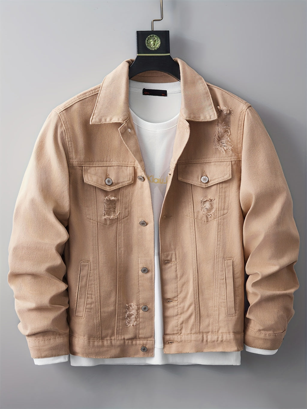 Men's Ripped Lapel Pocket Casual Denim Jacket