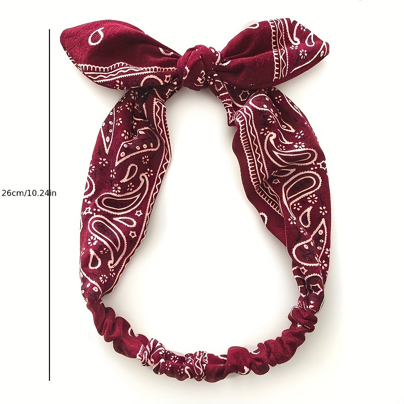 Paisley Print Boho Head Band Soft Headband Vintage Bowknot Elastic Hair Bands Hair Accessories