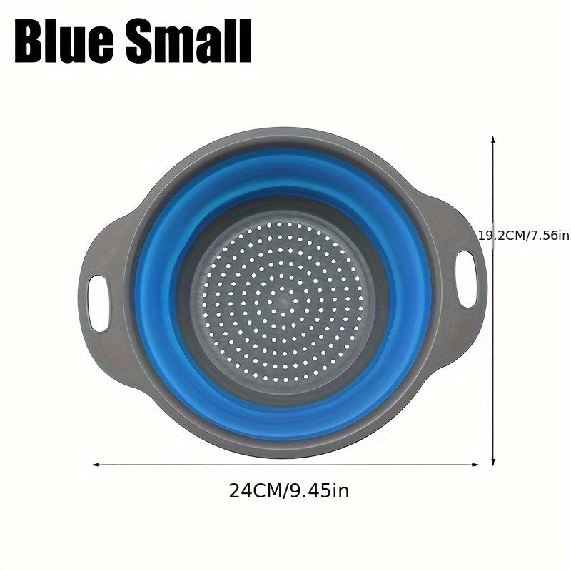 1/2 Set of Round Kitchen Draining Baskets, Foldable Funnel - Includes One Large And One Small, Perfect for Draining Pasta, Vegetables, And Fruits (Green, Red, Blue)