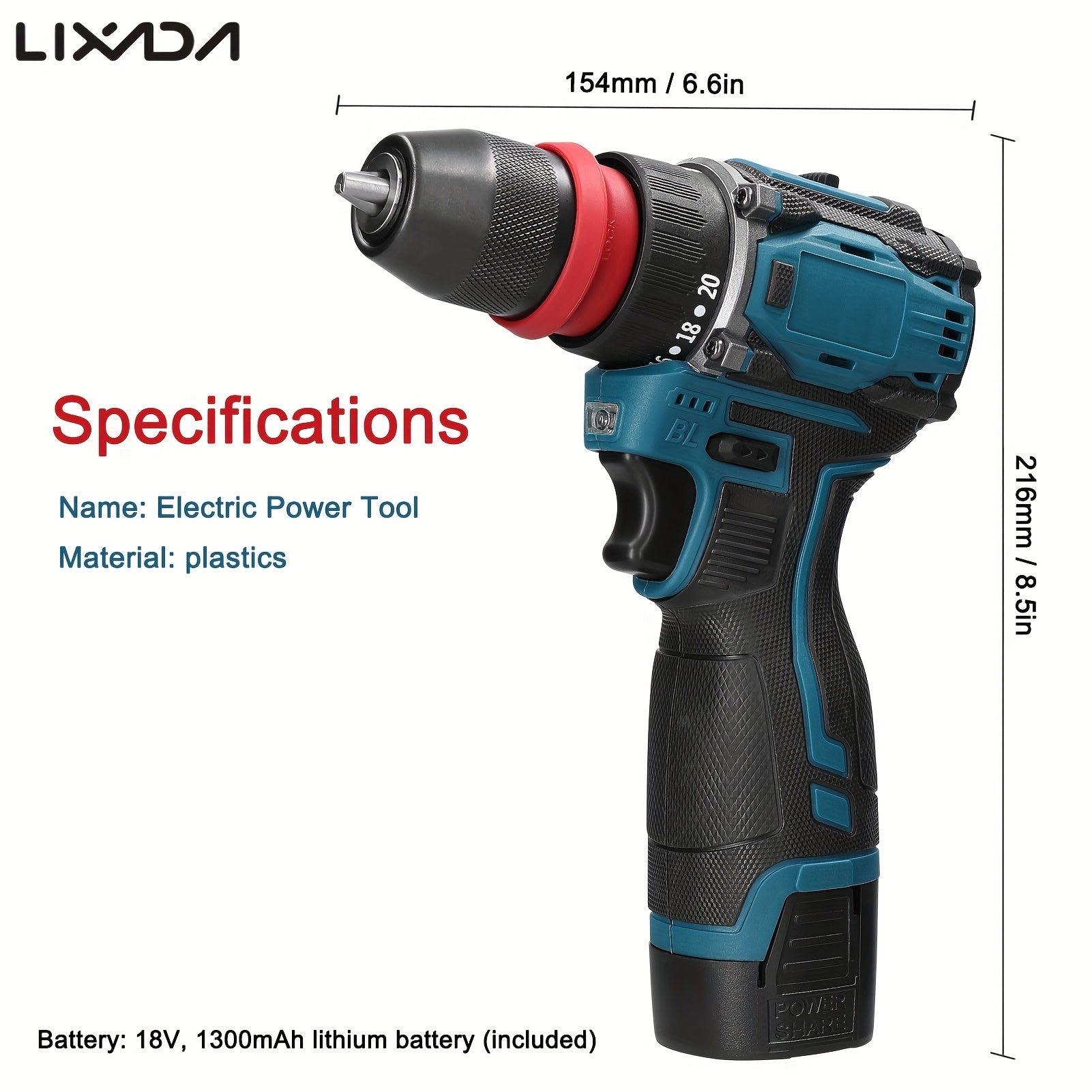 LIXADA 18V 2in1 Lithium Drill Electric Screwdriver Multi-function Power Tool 45Nm Torque Brushless Motor Practical Screw Driver For Home Appliances Furniture Installation Automotive Electronics