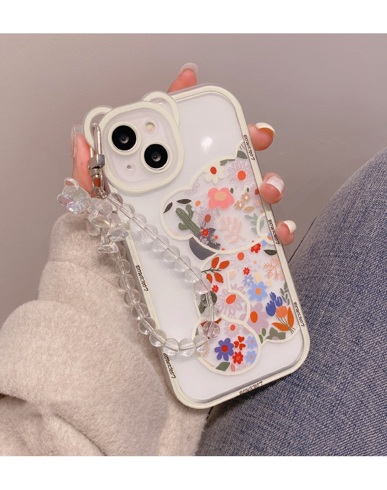 Transparent Phone Case with 3D Bear Ear Flower Design, Compatible with Iphone Models 13, 11, 14 Pro Max, 12, XR, X, XS, And 7, Offering Soft