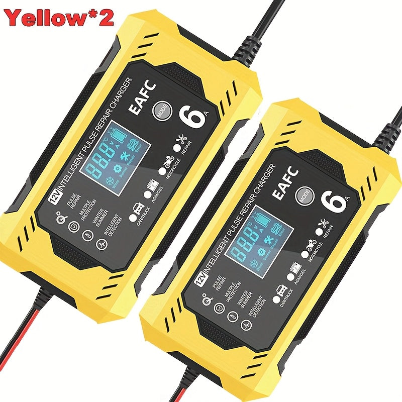 Car Battery Charger, 12V 6A Smart Battery Trickle Charger Auto 12V 24V Battery Maintainer for Car Truck Motorcycle Lawn Mower Marine Lead Acid Battery, Vehicle Battery Maintenance, Automotive Battery Care, Compact Charger, Po