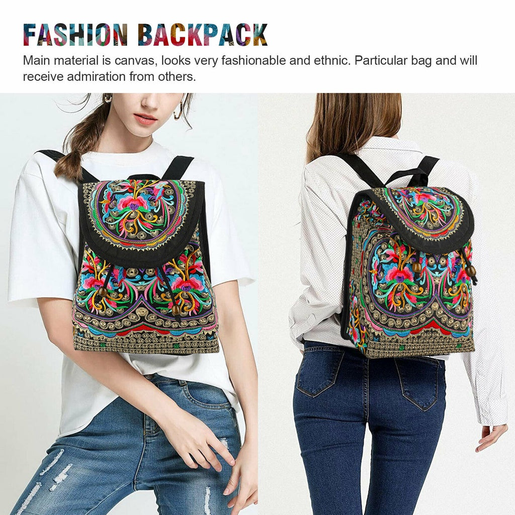 [Vintage Backpack] Vintage Floral GUDAOBELL Women's Backpack | Pink Geometric Pattern Travel Bag with Tablet Compartment, Adjustable Shoulder Straps & Drawstring Closure for Work, Daily Use