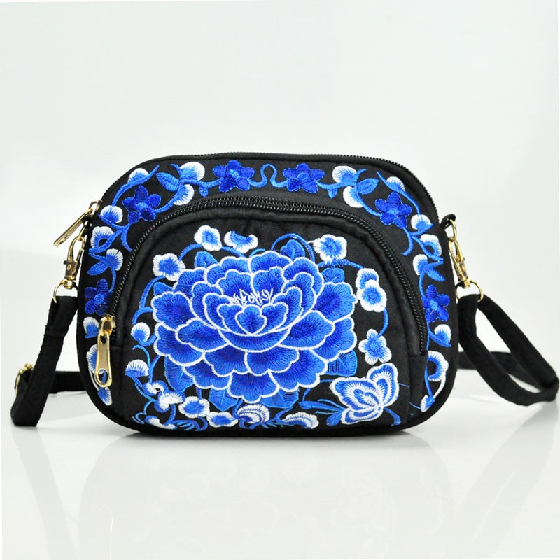 Vibrant Floral Embroidered Crossbody Bag for Women - Lightweight, Double-Sided Design with Detachable Strap, Zipper Closure, and Phone Pocket - Perfect for Casual Outings, Travel Accessory | Vibrant Pattern Bag | Coin Purse